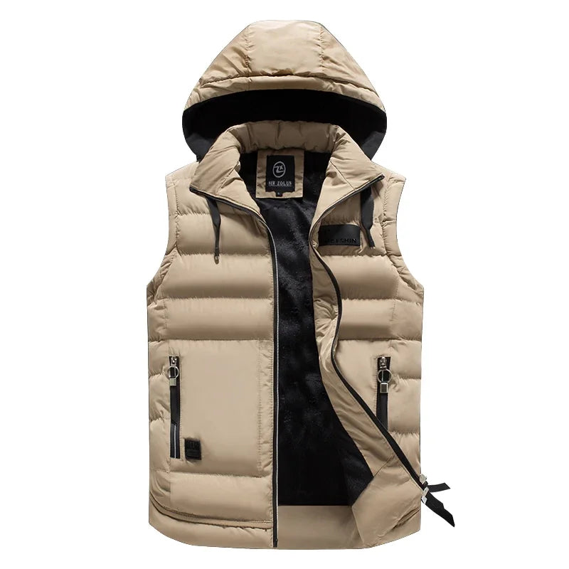 New Brand Mens Outdoors Vests Men's Winter Vest Cotton-Padded hot sale Vest Men Warm Hooded Waistcoat Casual Male Coats Vests