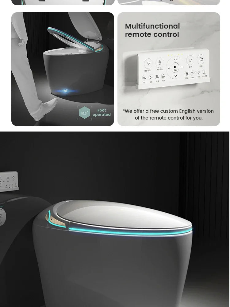 Egg Shaped Smart Toilet Fully Automatic Intelligent Bidet Integrated One-Piece Ceramic Commode Heated Seat Foot Sensor Flush