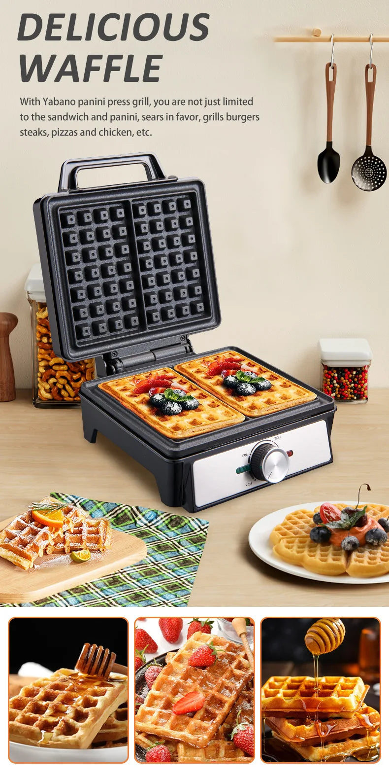Electric Waffle Maker 2-Gram Non-Stick Commercial Waffle Maker 1500W 220V