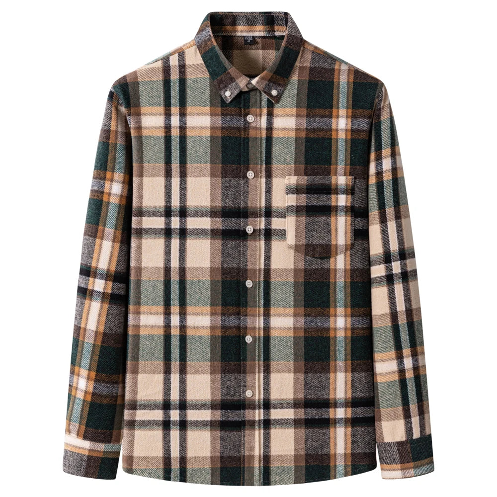 Men's Long Sleeve Flannel Plaid Shirt - Soft Pure Cotton, Button Down Shirts Thick Autumn Winter - Weekend Casual, Going Out