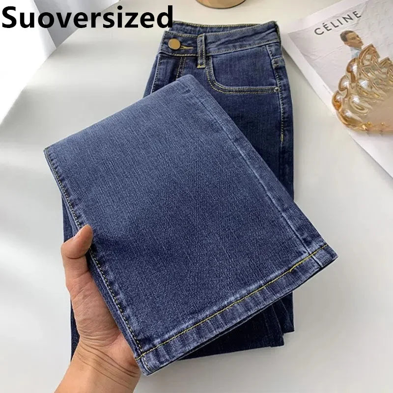 Women's High Waist Straight Jeans Spring Vintage Casual Ankle-length Denim Pants Korean Pantalones Streetwear Stretch Vaqueros