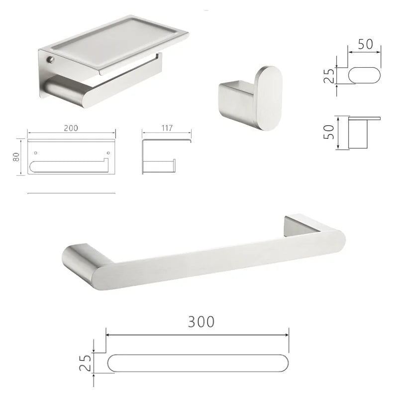 Bathroom Hardware Set Stainless Steel Bathroom Accessories Set Wall Mounted Towel Bar Towel Ring Toilet Paper Roll Holder Set