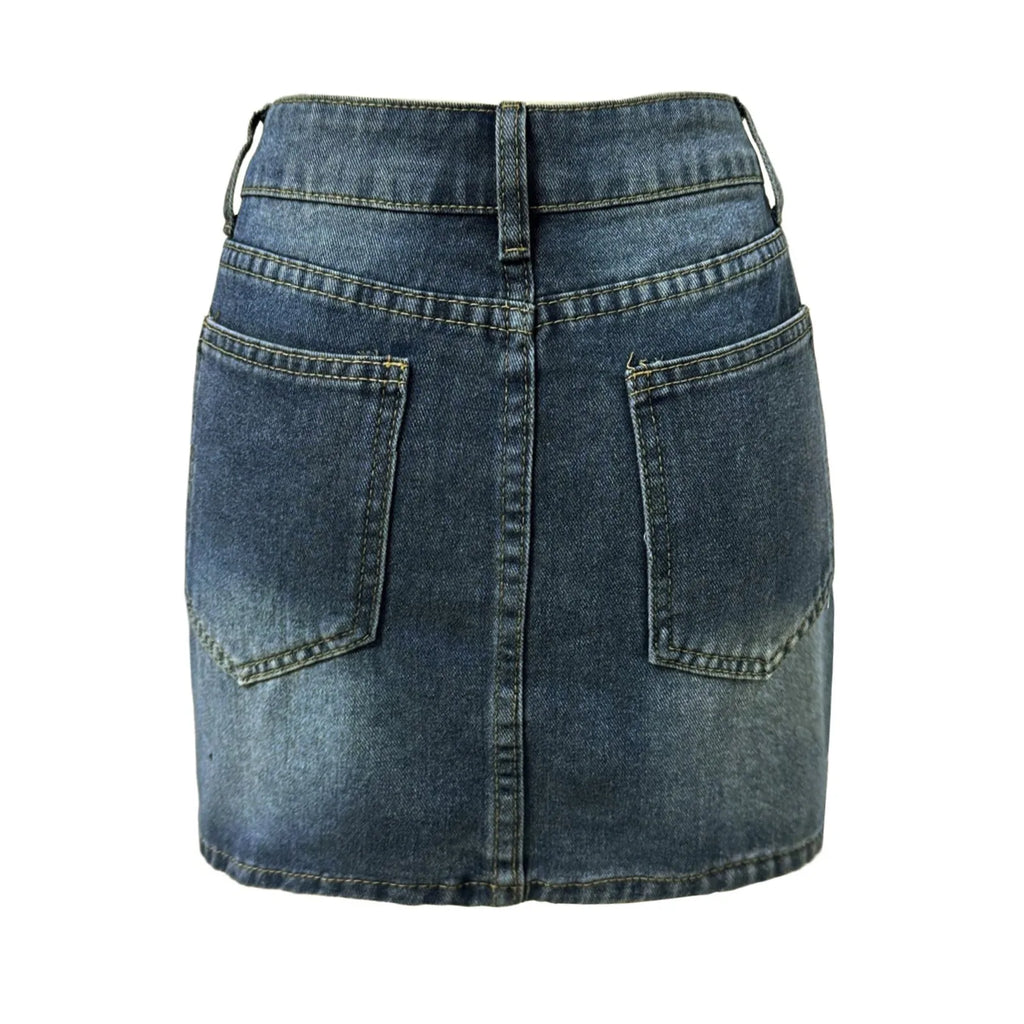 Vintage Denim Mini Skirts for Women Summer Fashion High Waist Straigth Short Faldas Casual Streetwear Classic Jean Skirt