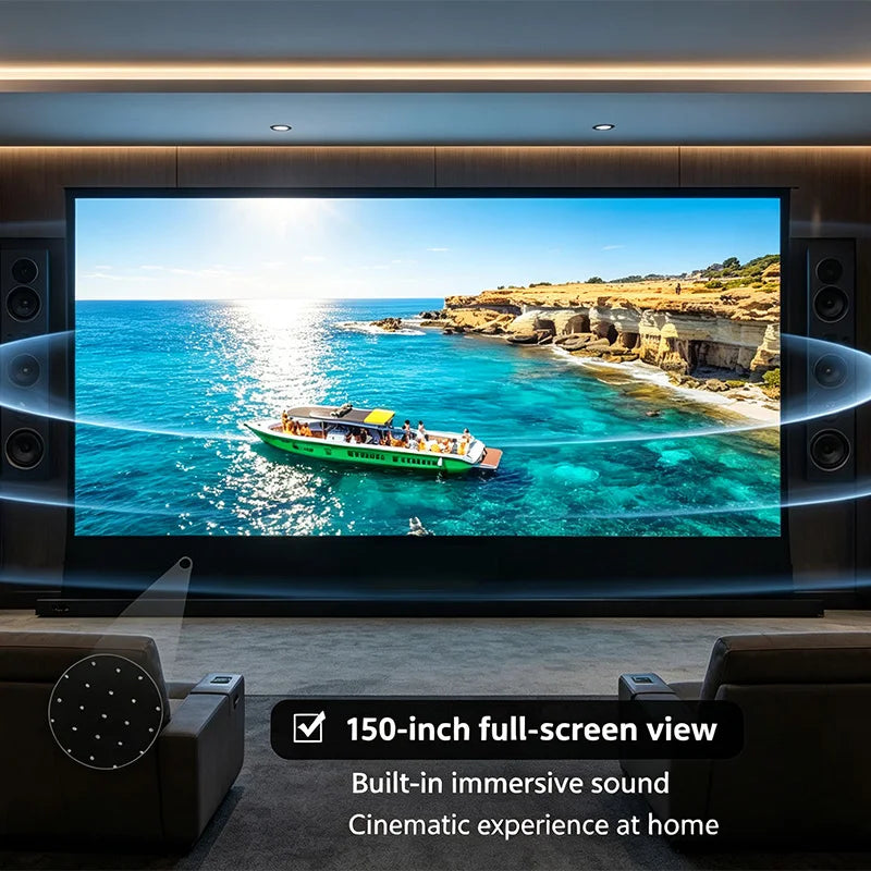 Motorized Floor Rising ALR Acoustic Transparent Projector Screen, 8K High Contrast Perforated Short Throw Home Theater Screen