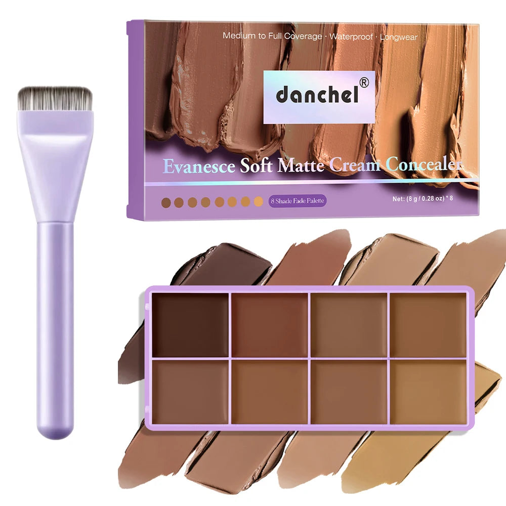8 Shade Soft Matte Cream Concealer Palette Full Coverage Fade Dark Circles Blemishes Waterproof Long Lasting Oil Control Makeup