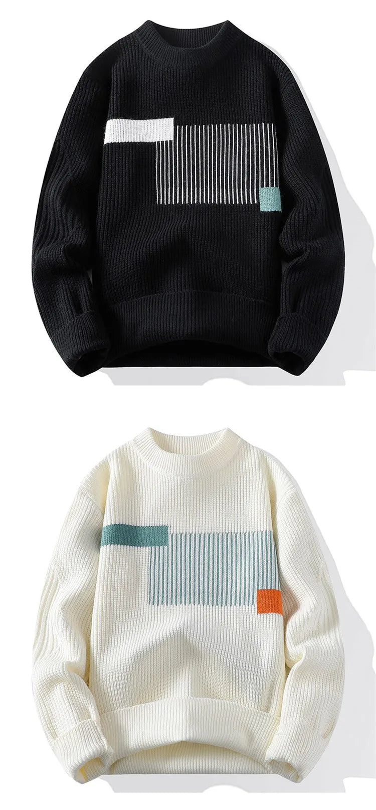 2025 Men's Sweater Fashion Pattern Autumn/Winter Knitted Sweater Fashion High Street Pullover Outdoor Loose Warm Thick