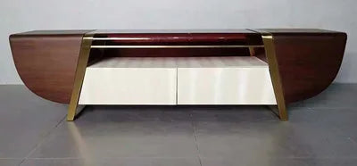 yt-Modern Living Room Walnut Glass Top Stainless Steel Cabinet TV Stand-