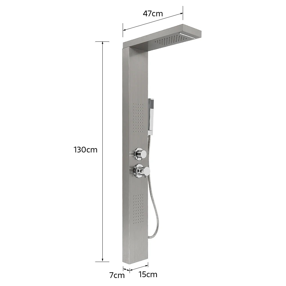 4 in 1 shower panel, shower system complete set rain shower, waterfall, massage side jets, wide hand shower, 1-button switch