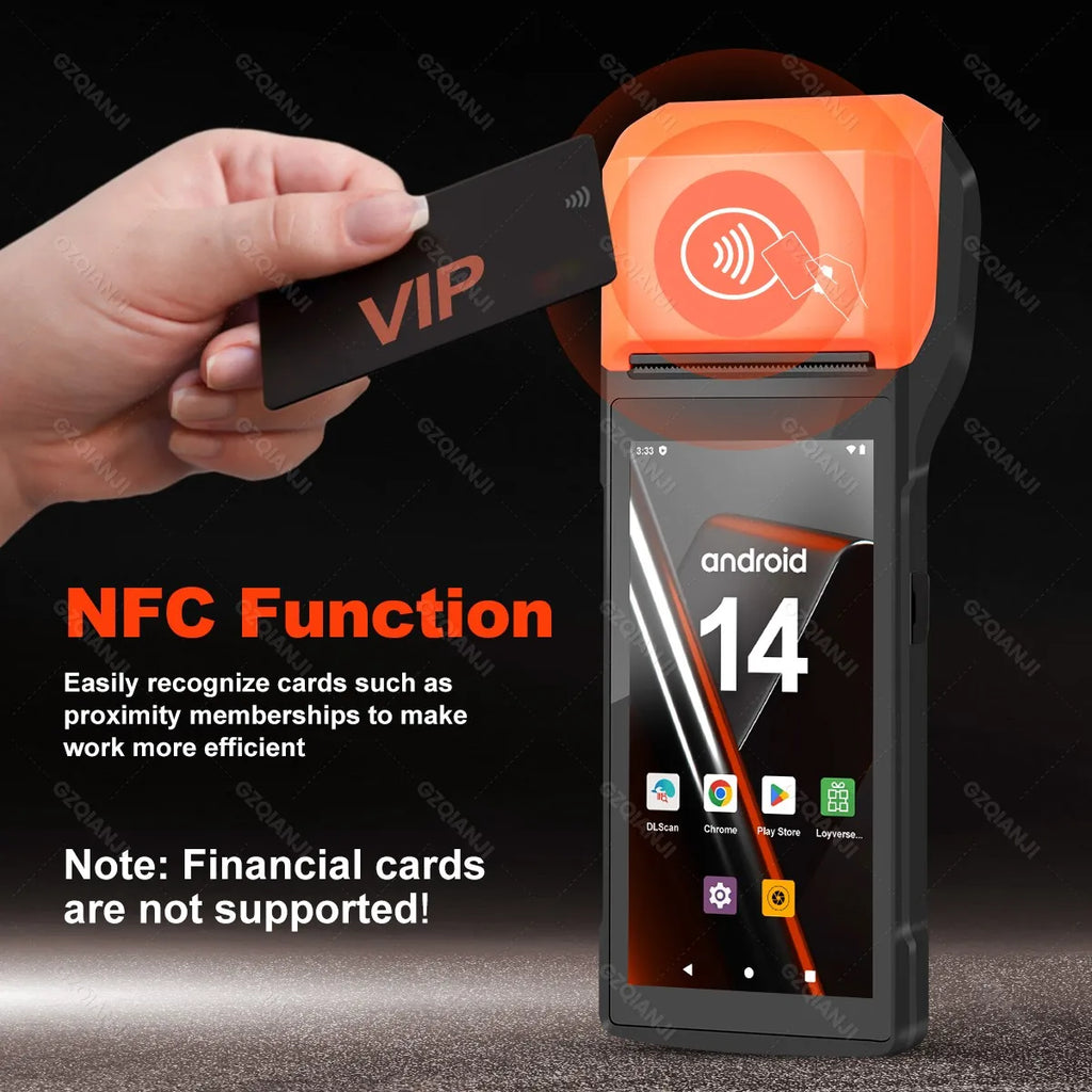 4G Android 13/14 Handheld POS Printer with 58mm Thermal Printing, 1D2D Scanner, NFC optional Compatible with Loyverse POS, Grab