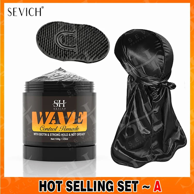 Biotin Wave Pomade For Deep Waves 360 Strong Hold Hair Styling Cream Wavy Hair Oil With Brush Waves Cream For African Black Men