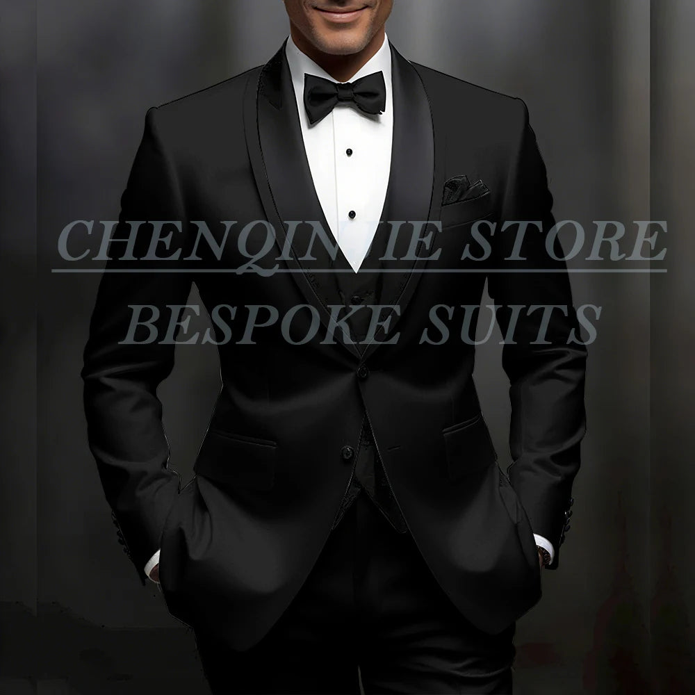 Formal Wedding Men's Suits Customzied Single Breasted Shawl Lapel Slim Fit 3 Piece Jacket Pants Vest for Wedding Male Clothing