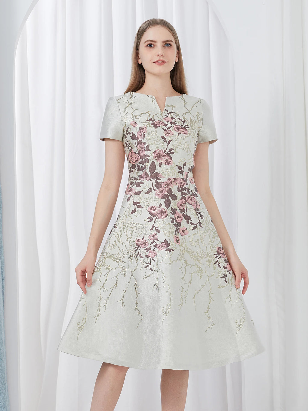 DEVCHATA Elegant Flower Jacquard Dress New Luxury Summer Boho Floral Fashion Party Clothing Mid-Calf Ball Gown Casual Vestidos