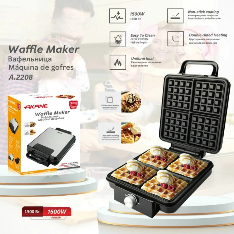 1500W Sandwich Maker Electric Waffle Makers 4 Pan Double Heating Non-Stick Egg Cake Oven Waffle Cake Machine for Kid's Snacks