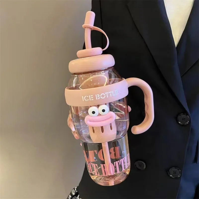1200ML Sports Water Bottle with A Cute Large-mouthed Design, An Aesthetic Large-capacity Portable Summer Outdoor Straw Cup