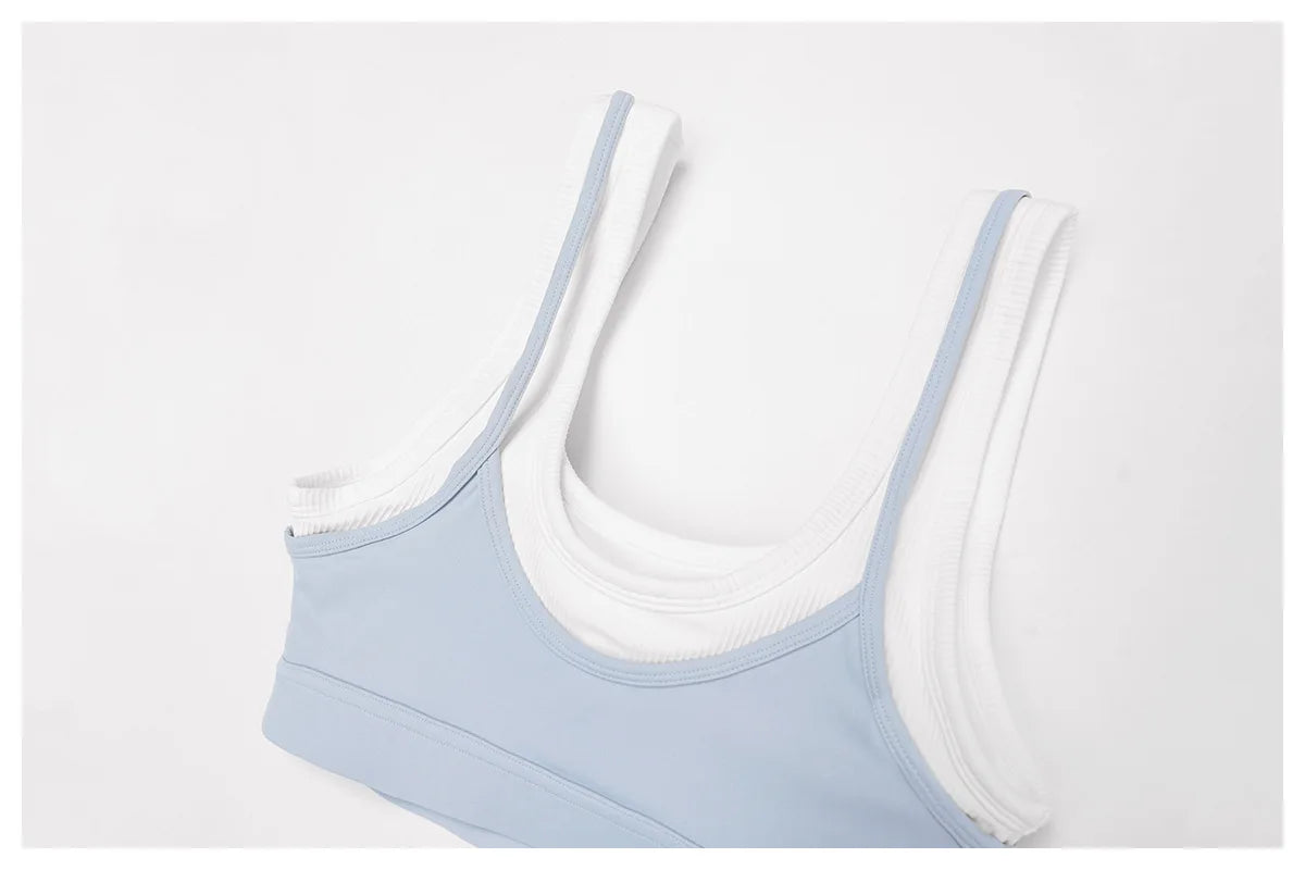 Custom LOGO Women's Naked Fake Two-piece Sports Vest Threaded Contrast Yoga Bra Running Fitness Clothing Top