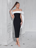 Sexy Single Shoulder  Knot Wrap Dress Splice Celebrity Style Slimming Evening Gown mid Waist Slim Fit Party Dress