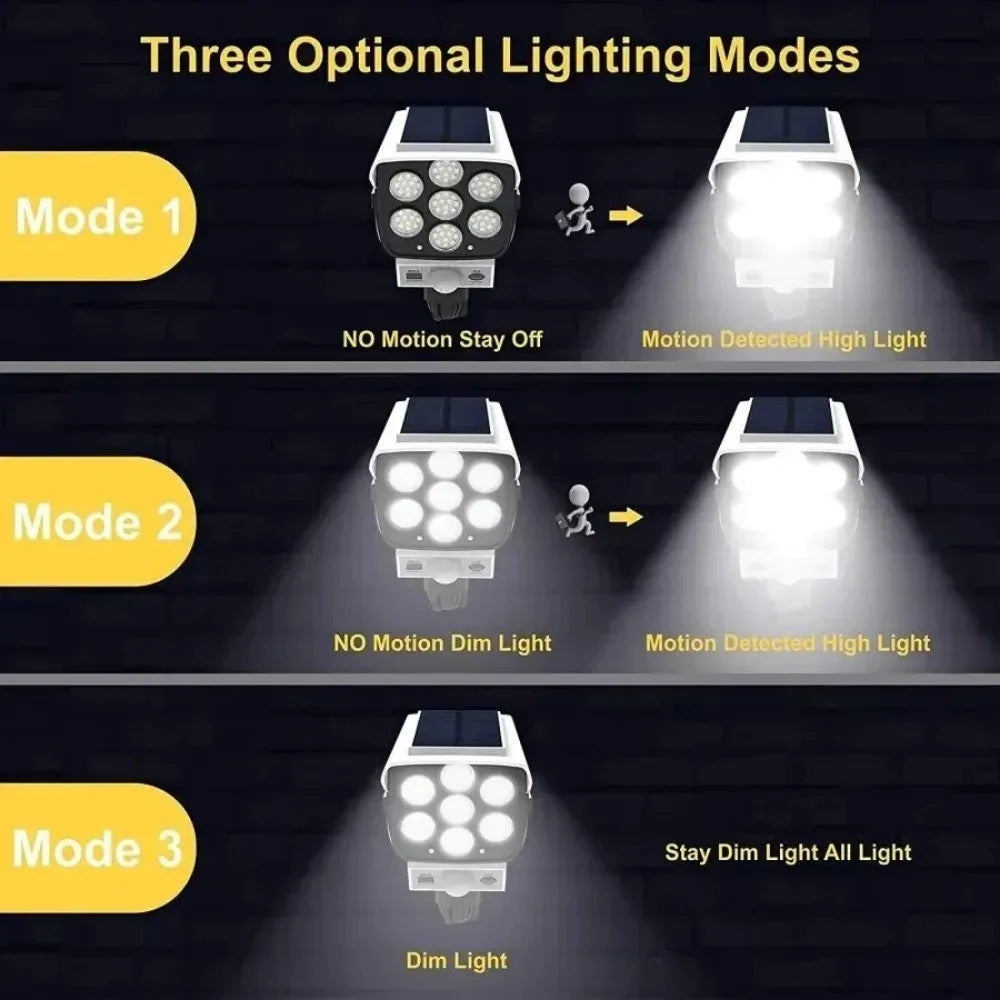 Outdoor Motion-Sensor Solar Light 77 LED Flood Lights Security Camera Ideal for Porches, Gardens, and Patios