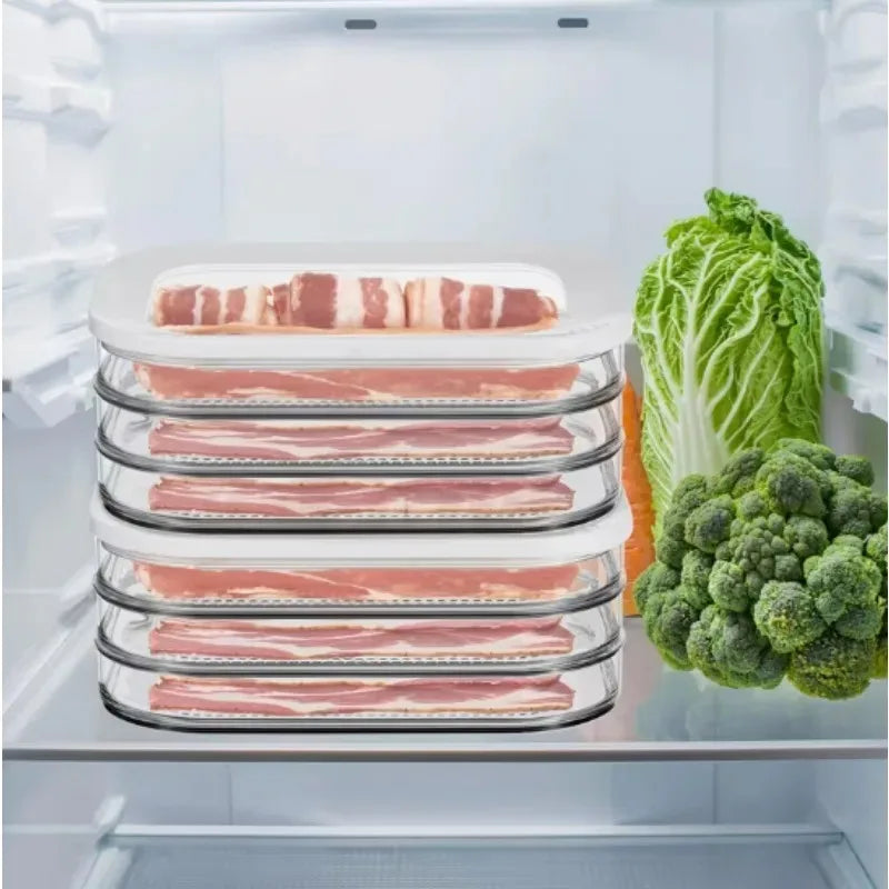 Meal Prep Containers Stackable Food Storage Boxes with Lid Meat Container for Fridge Bacon Lunch Meat Container for Refrigerator
