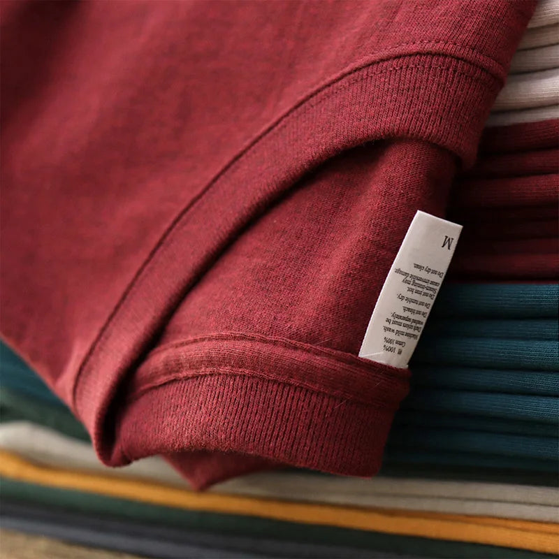 Have Blue Pure Cotton Base Shirt Solid Color T-Shirt American Retro Round Neck Short Sleeve Heavyweight T-Shirt for Men