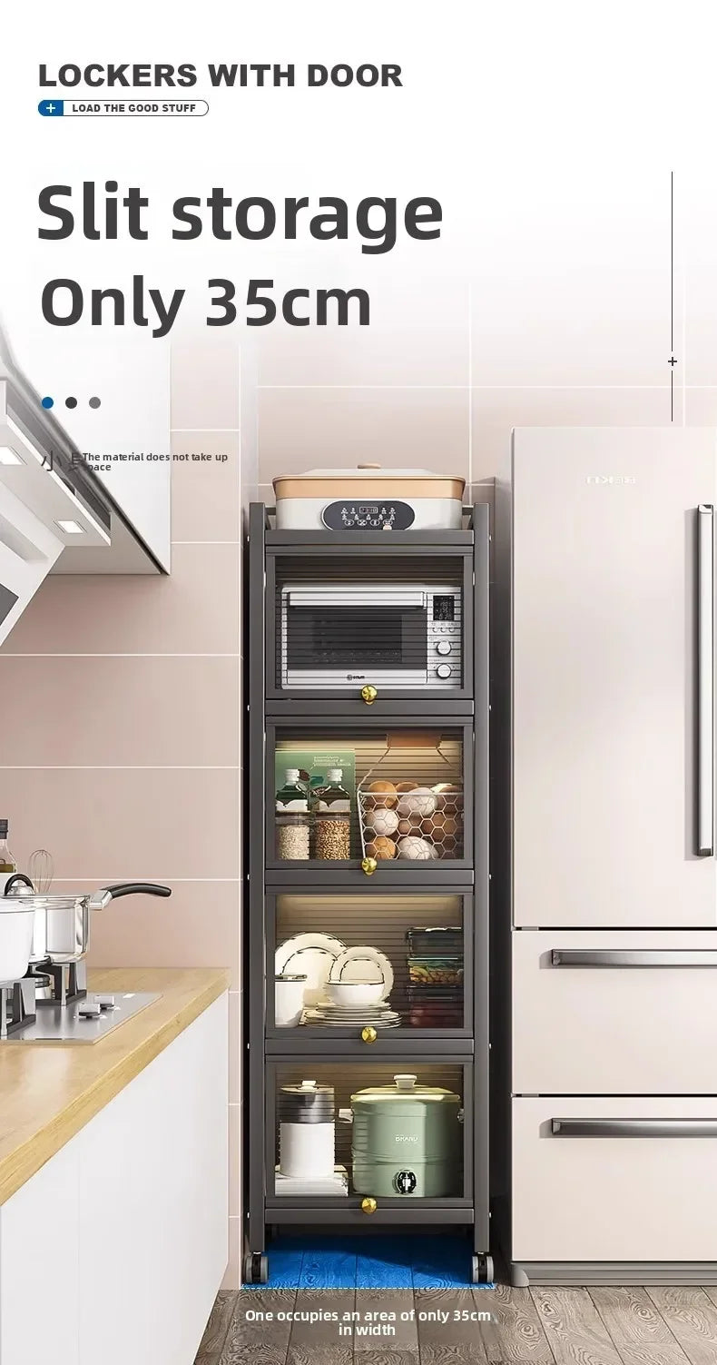 Multi-functional Kitchen Shelf Floor-to-ceiling Shelf Locker Microwave Pot Oven Cabinet Storage Rack with Cabinet Door