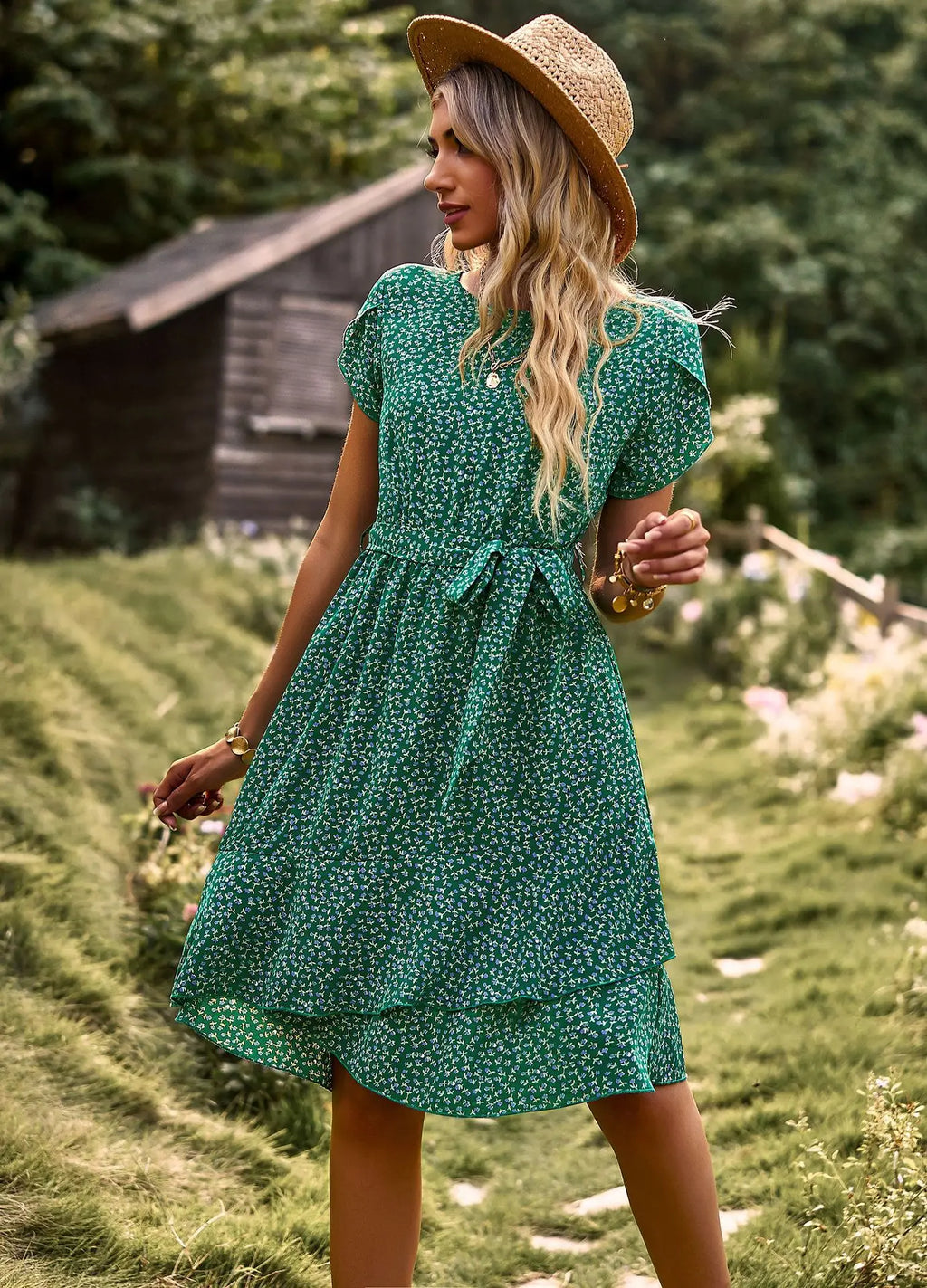Msfilia Fashion O Neck Casual Printd Dress Women Summer Strap High Waist Pleated Dresses For Female