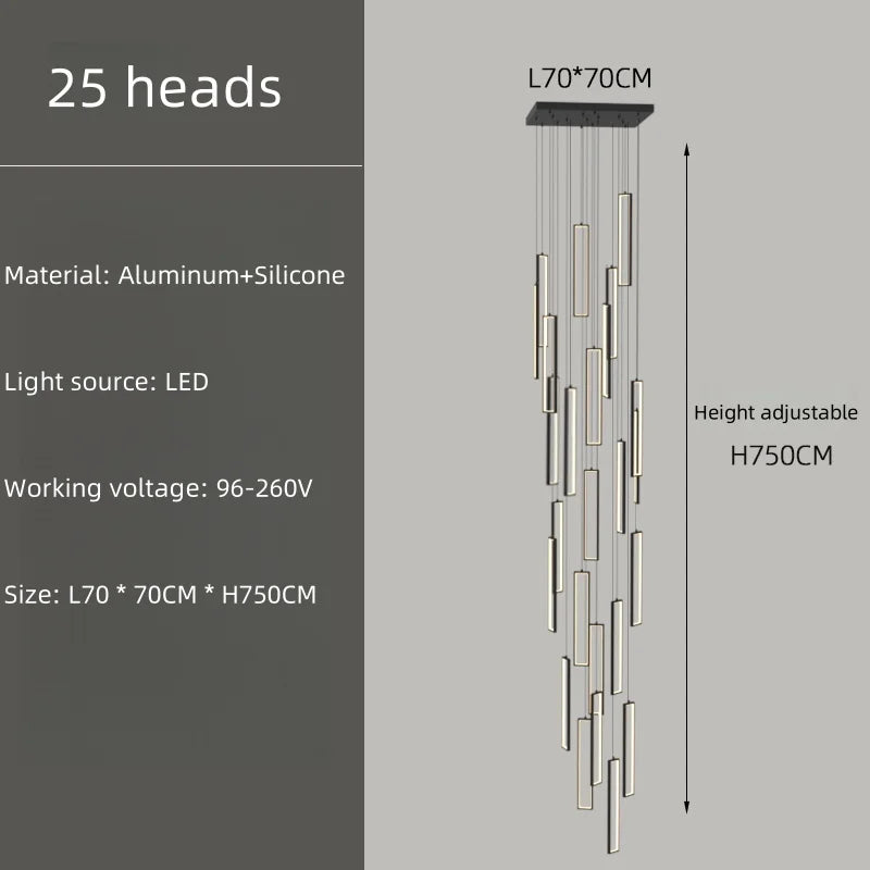 Modern Simple Staircase LED Chandeliers Aluminum Squarer Pendant Lights Loft Villa Duplex Exhibition Hall Decor Lighting Fixture