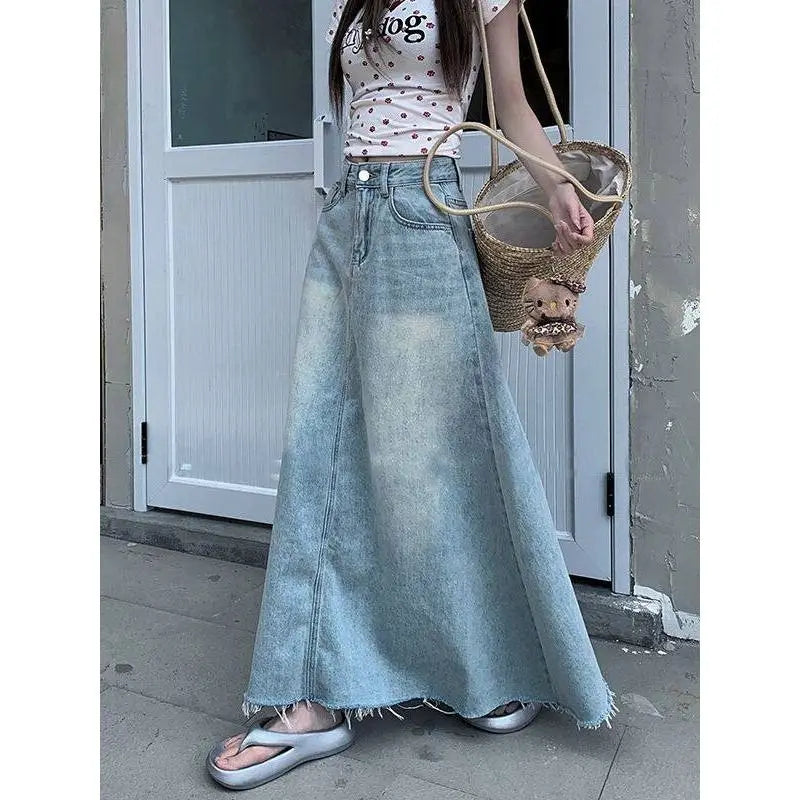 Retro High Waist Washed Denim Mini Skirt for Women plus Size Summer Fashionable Slimming Belly Covering Skirts