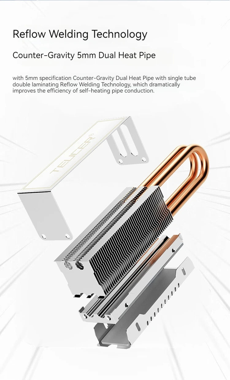 TEUCER M.2 SSD Heat Sink M2 2280 NVME Cooler Kit Dual Heat Tube Aluminum Copper Material PC Solid State Drive Radiator