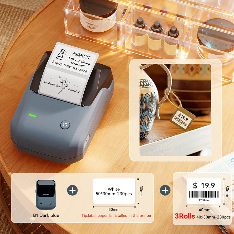NIIMBOT B1 Portable Thermal Printer With Tapes 2 Inch Adhesive Label Printer Mini Bluetooth Sticker Maker Support Smartphones PC