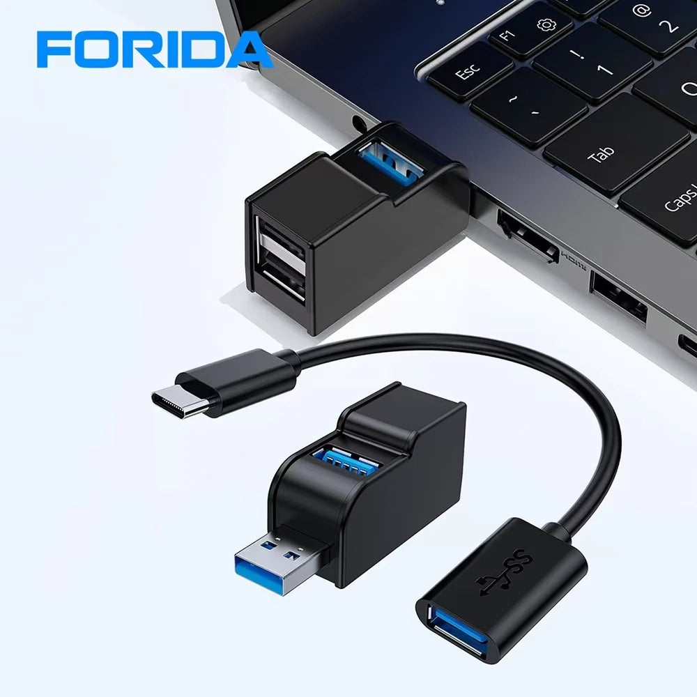 Mini USB 3.0 Hub with Cable 3 Ports Docking Station 2.0 Hub Fast Data Transfer USB Splitter for Computer Laptop Car Printer