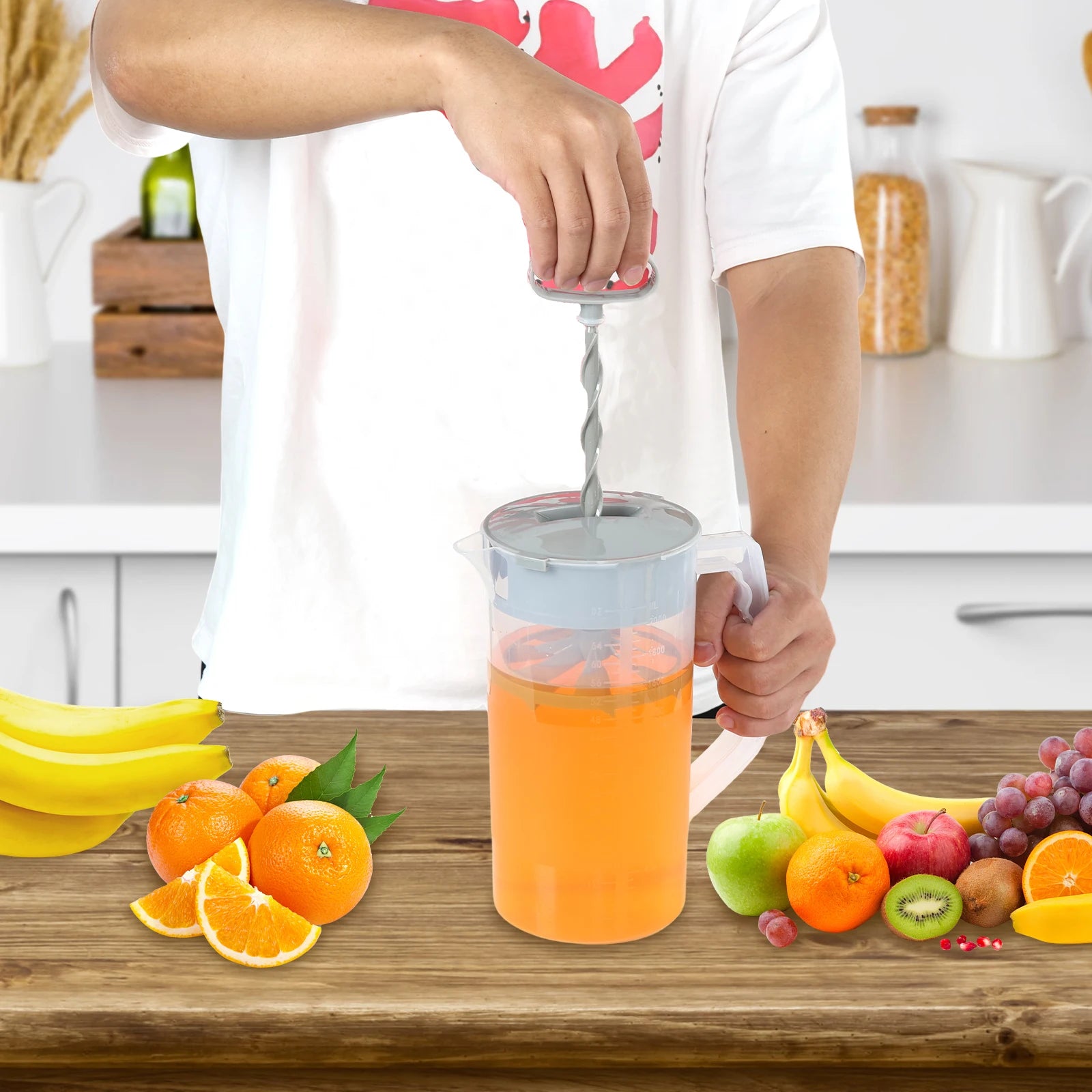 Mixing Pitcher for Drinks 2000ml Mixing Water Pitcher with Lid Wide Mouth Juice Mixing Container with Plastic Blades and Mixer