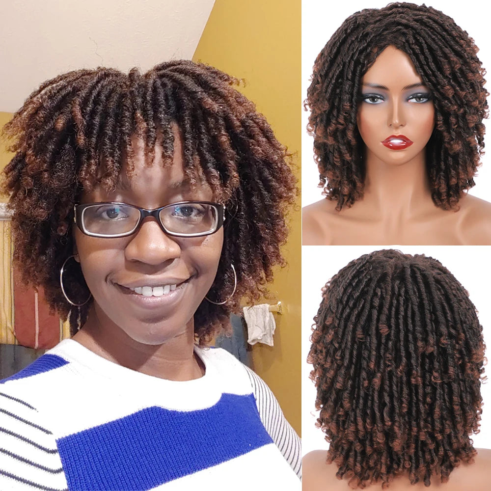 Short Dreadlock Wig Twist Braided Wigs for Black Women and Men Boho Afro Curly Synthetic Wig Faux Locs Braided Crochet Hair Wigs