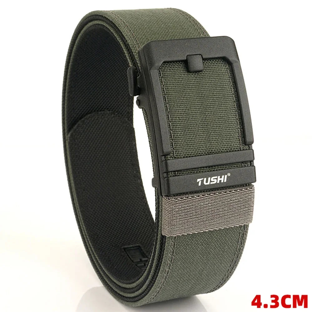 TUSHI Brand 4.3 Wide Thickened gun hanging double-layer nylon cloth belt versatile casual outdoor tactical automatic buckle mens