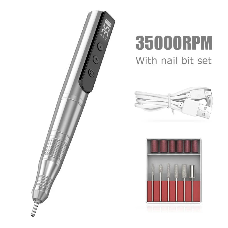35000RPM Electric Nail Drill Manicure Machine Pedicure For Gel Polishing Professional Nail Lathe Low Noise Cutters Nail File Kit