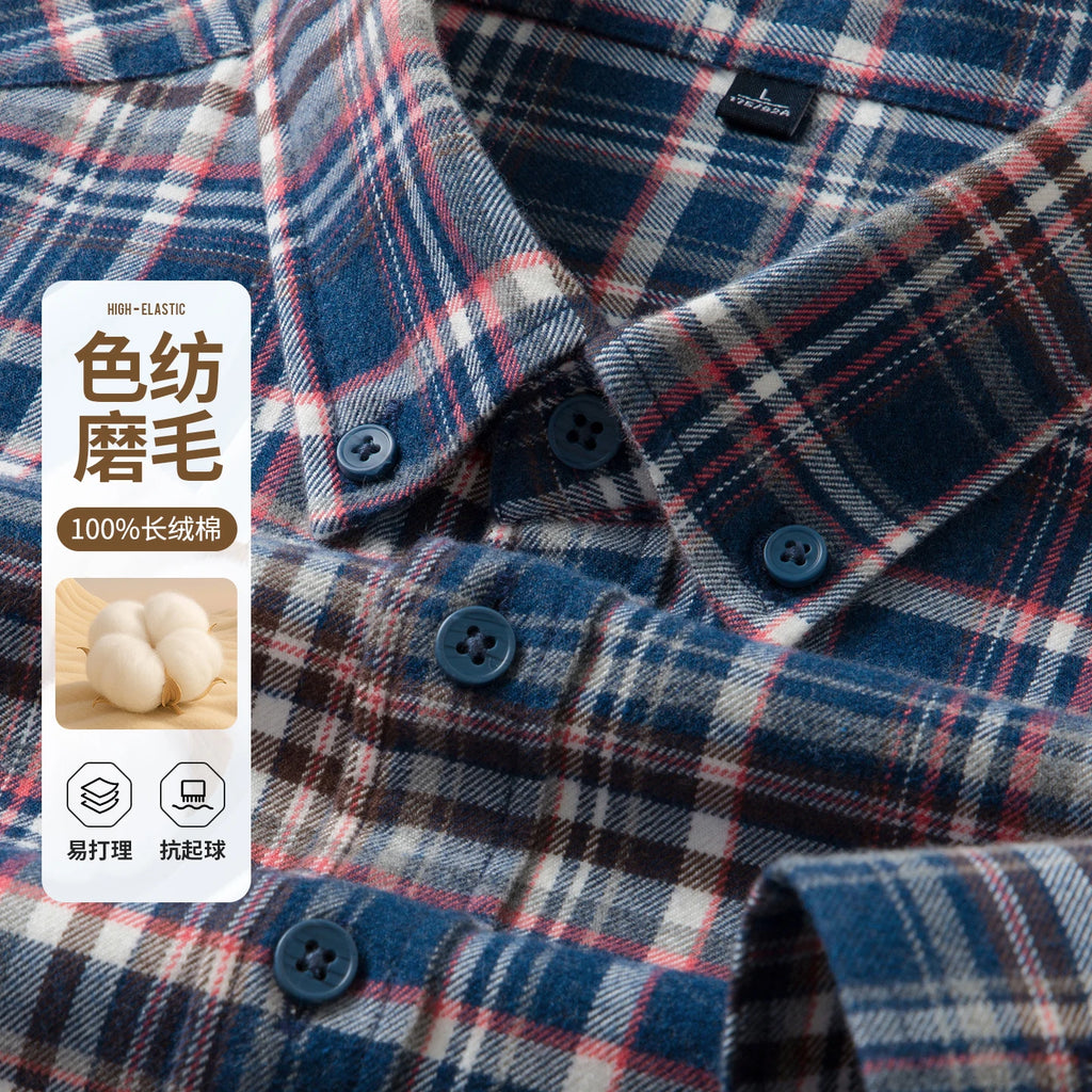 High-quality, fashionable, cool, casual and business-style pure cotton long-staple cotton men's check shirt with multi-color che