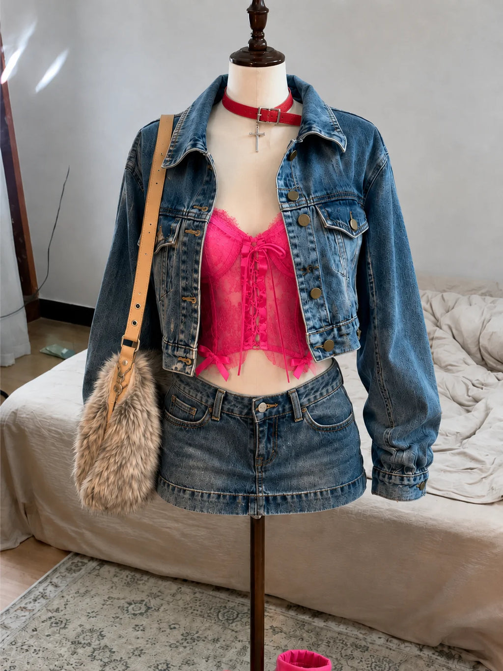 Retro Korean Style Women 2 Piece Denim Suits Y2K Denim Jacket + Mini Skirt Casual Street Outfits Fashion Jean Two‑Piece Sets
