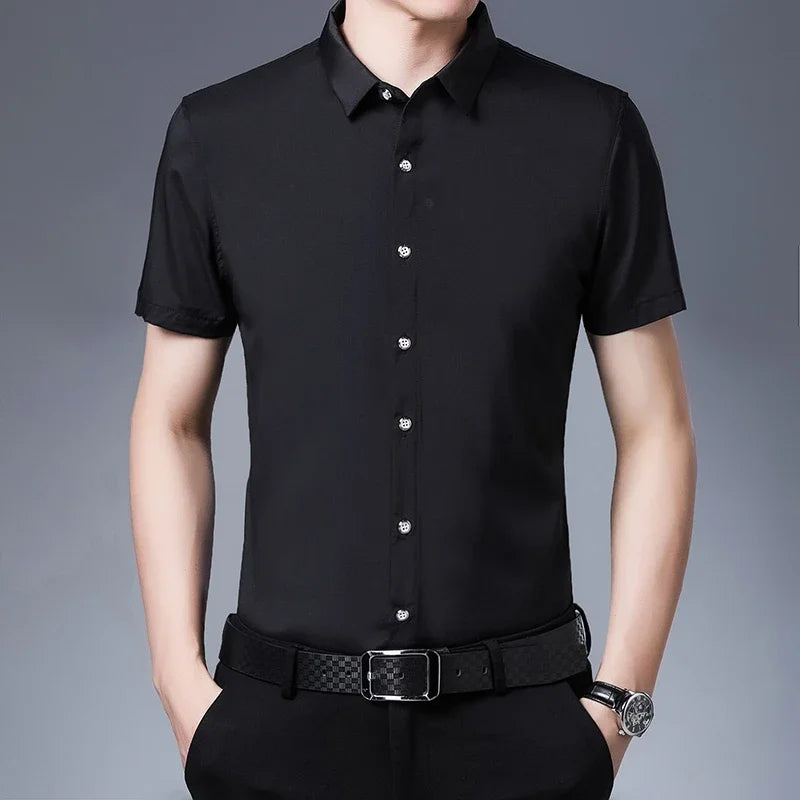 8 Colors Men's Casual Business Short Sleeved Shirt Wrinkle Resistant Fashionable Top