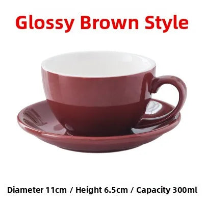 European Style Matte Latte Cup Ceramic Cappuccino Cup Large Mouth Coffee Cup Plate Set Handmade Craftsmanship 300ml
