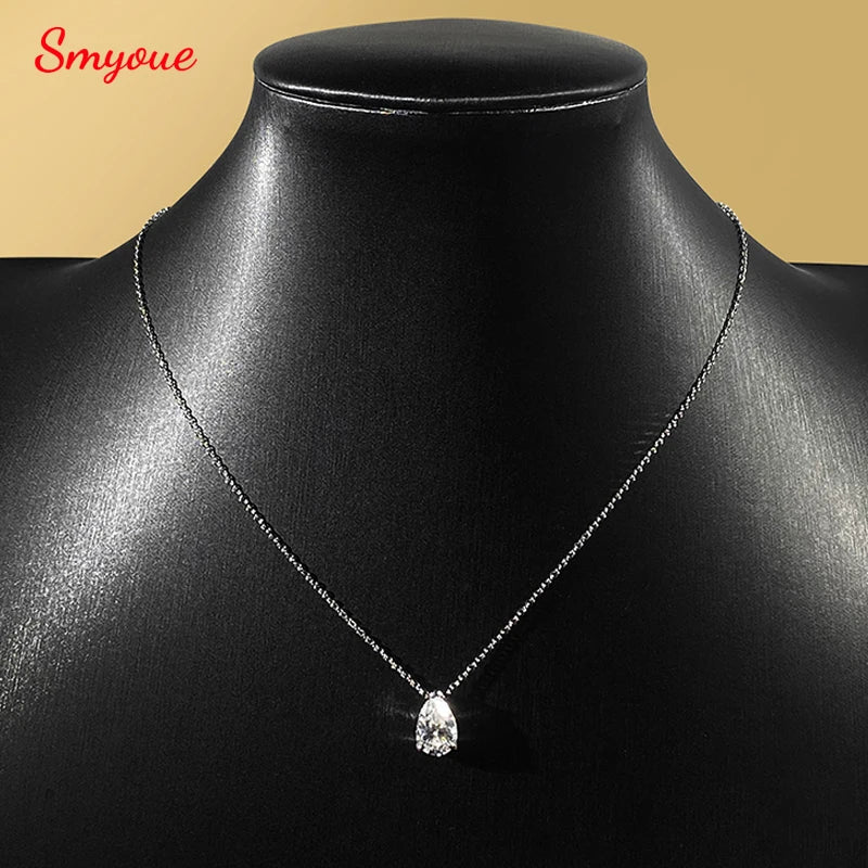 Smyoue 1-4CT Pear Cut Moissanite Pendant Necklace for Women Girls 3 Designs Lab Diamond Wedding Silver 925 Chains Fine Jewelry