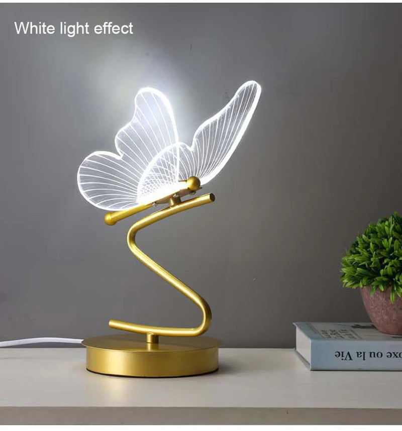 LED Table Lamp Indoor Lighting Switch Button Home Decoration Bedroom Bedside Living Room Restaurant Nordic Butterfly Desk Lamps