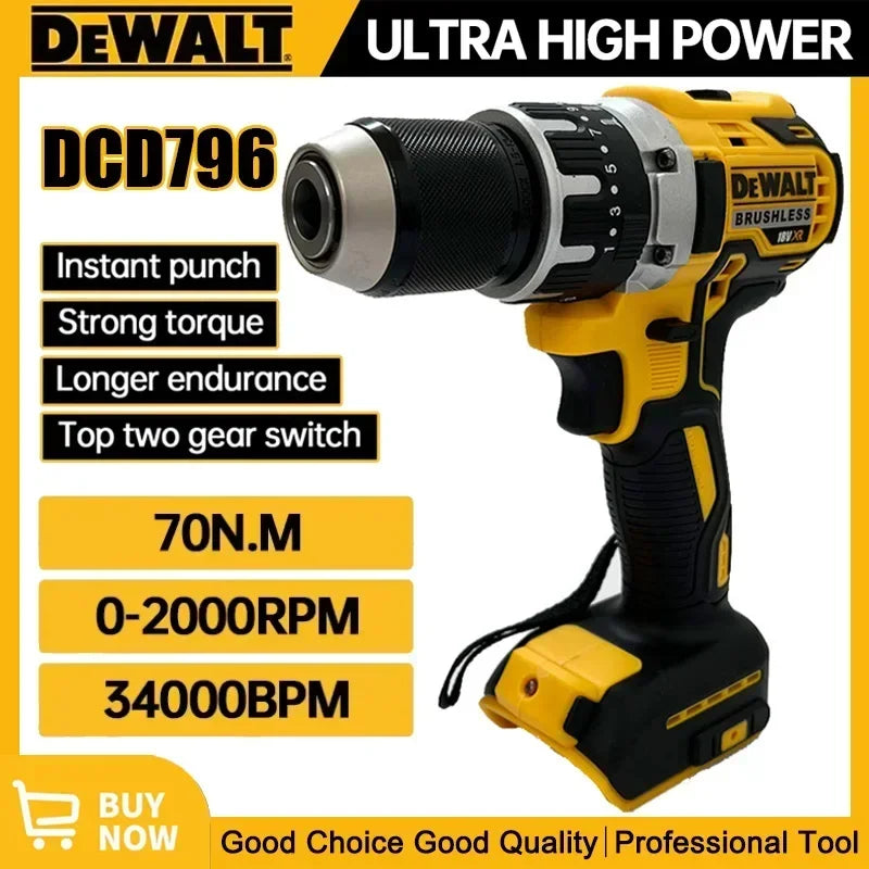 Dewalt DCD796 Cordless Brushless Impact Drill Brushless Drill Multifunctional Rechargeable Portable 18V Battery Power Tools