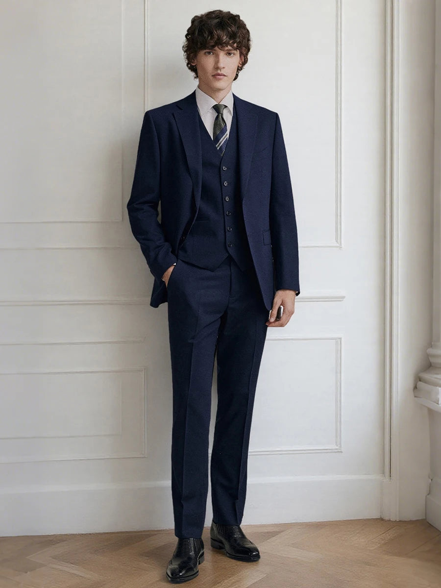 Men's 11% Wool Suit for Groom, Wedding & Business Casual Blazer Set, Premium Blue Formal Attire with Pants, Reusable for Office