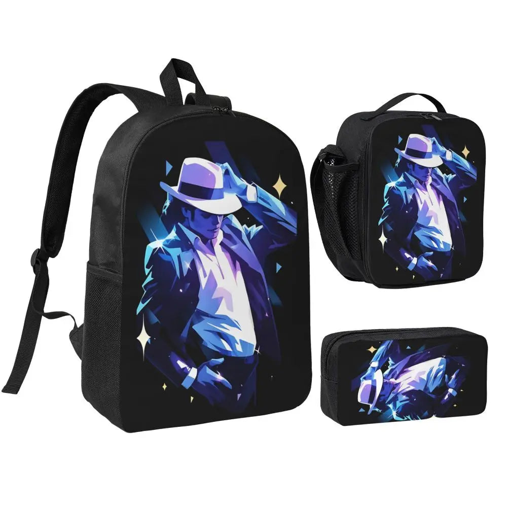 MJ Pop Legend Music 3pecs/set Backpack for Student Shoulder Bag Lunch bag Pencil Case