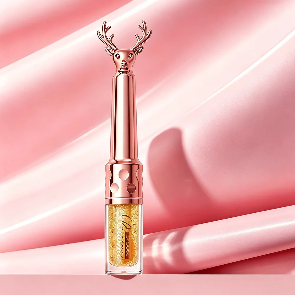 CHOOSE RASME Deer Antlers Fine Shining Lip Gloss, Gilded Gold Silver Shining Glass Lip Stack Coating, Brightening Dudu Lip Oil