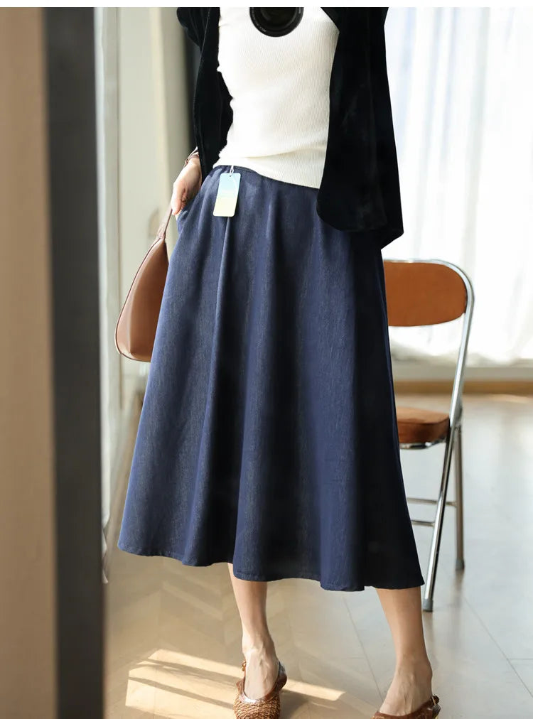 Summer women's casual solid color retro fashionable washed blue denim skirt