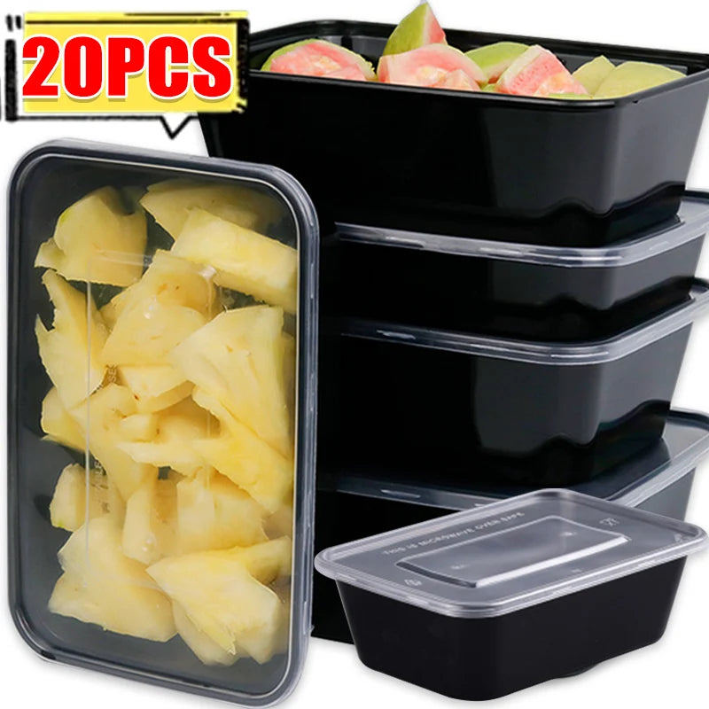 10/20x Food Storage Containers with Lids Meal Prep Containers Disposable Leakproof Black Lunch Bento Boxes Kitchen Tableware