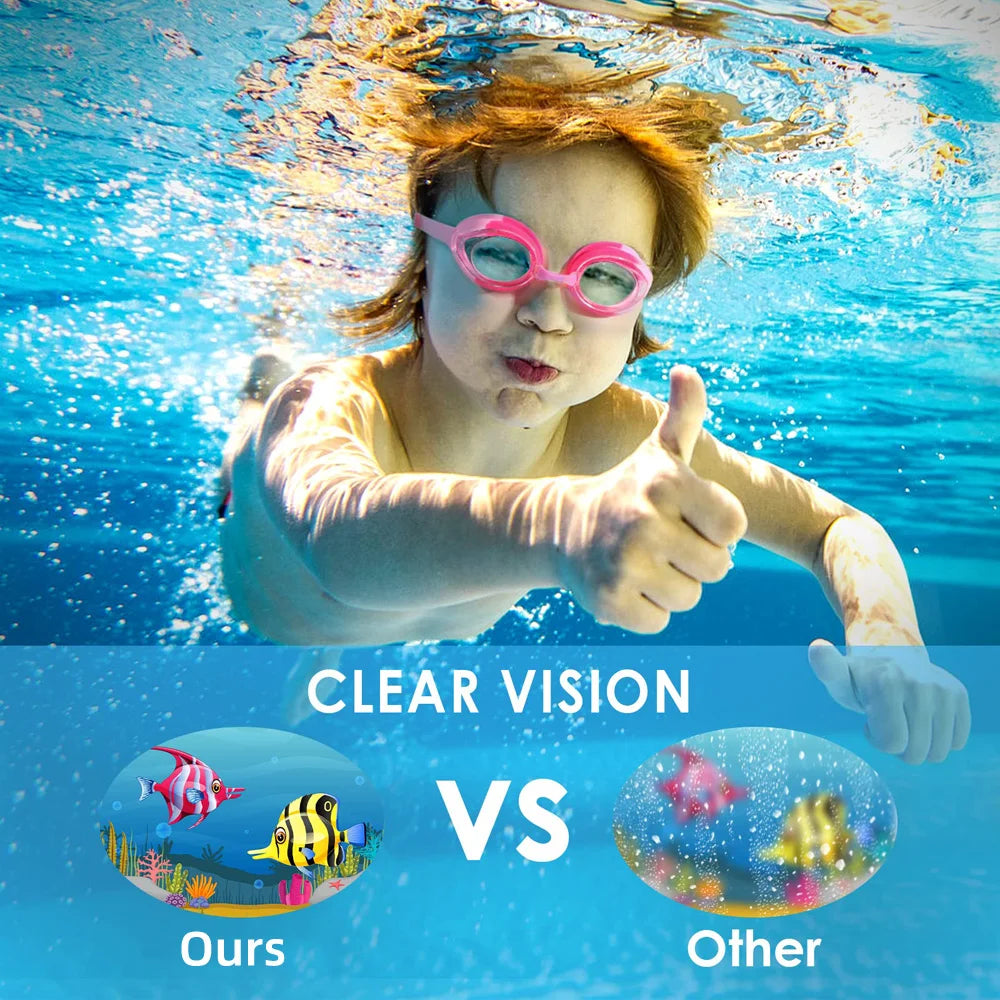 Kids Swimming Goggles Waterproof Swim Eyewear Glasses Anti-fog&Leak Girls Boys Youth Quick Adjustable Strap Age 3-14 Years Old