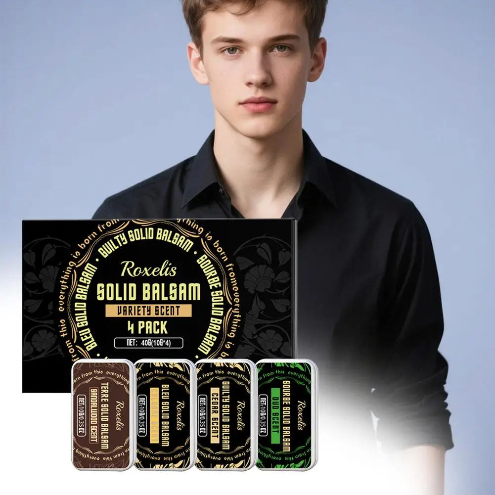 Men Solid Cologne Fragrance Set 4 In A Box - Portable Deodorant Balm Gel, Long-lasting Woman Floral Scent for Daily Use