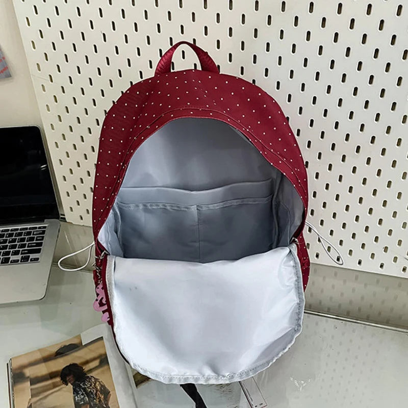 Polka Dot Piano Keyboard Backpack Back-to-school Girl Music Theme Embroidered Nylon Backpack Large Capacity Lightweight Backpack
