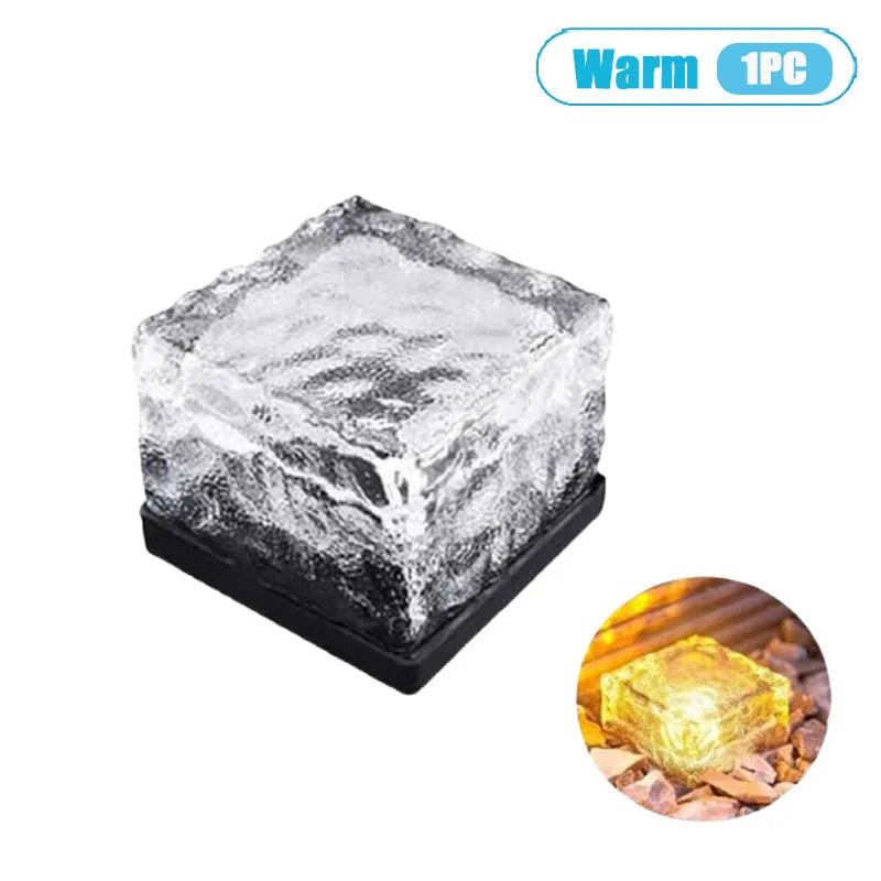 1-4PCS Solar Ice Block Lights Glass Brick Lights Landscape Lights Square Glass Lights Outdoor Street Lights Garden Lights